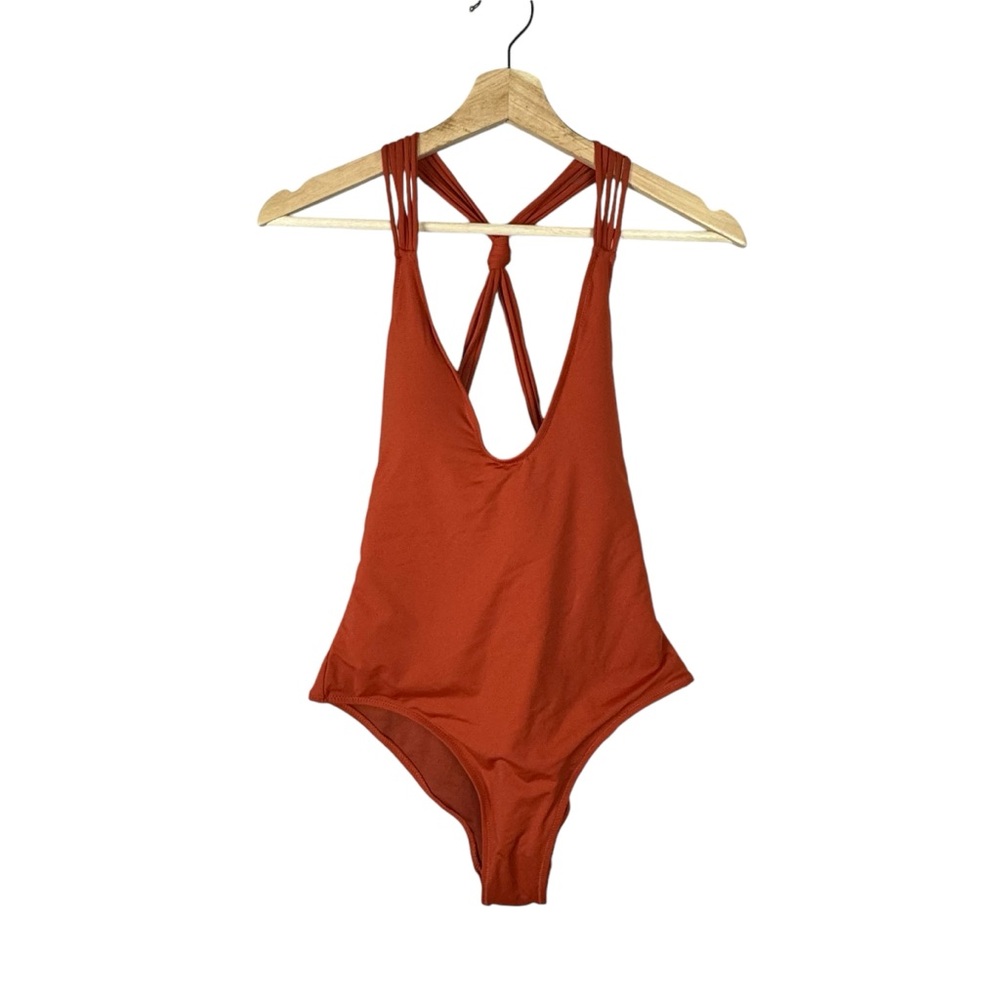 NEW Zara Knotted Open Back Swimsuit Brick Burnt Orange Size Small